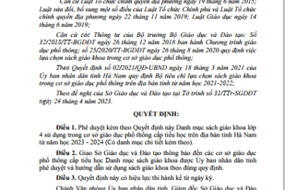QUYẾT ĐỊNH Phê duyệt Danh mục sách giáo khoa lớp 4 sử dụng trong cơ sở giáo dục phổ thông cấp tiểu học trên địa bàn tỉnh Hà Nam từ năm học 2023 – 2024