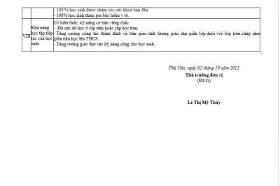 Cam kết chất lượng giáo dục của trường Tiểu học, năm học 2023-2024