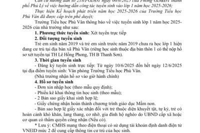 Thông báo Tuyển sinh lớp 1 năm học 2025 – 2026